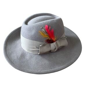 Vintage Betmar Gray Wool Felt Fedora with Feathers Unisex